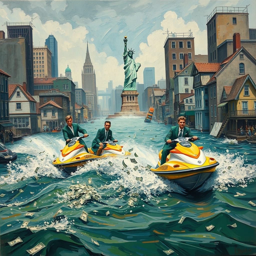 Entrepreneurs Ride Jet Skis Through Flooded Metropolis