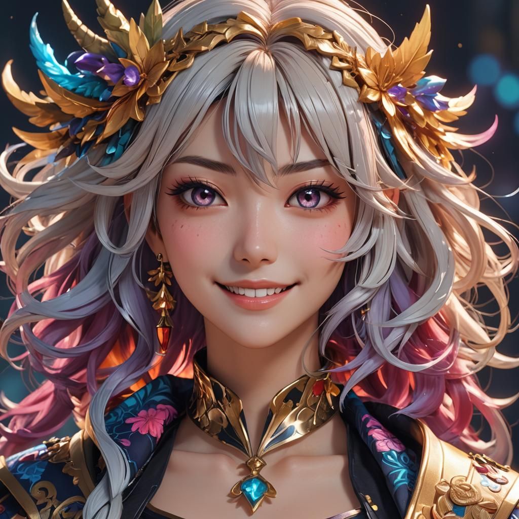 Vibrant 3D Anime Portrait of a Beautiful Woman