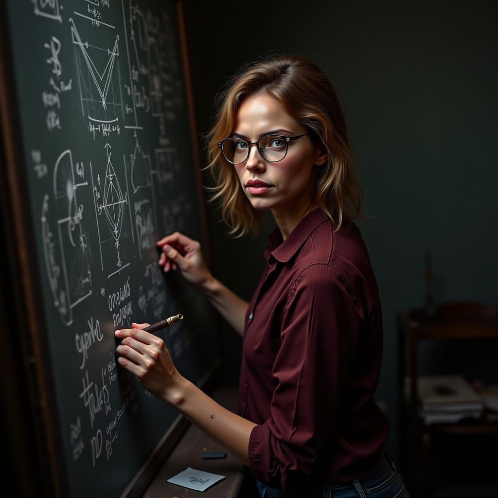 Alicia Silverstone as Philosopher Sketching Geometric Proofs