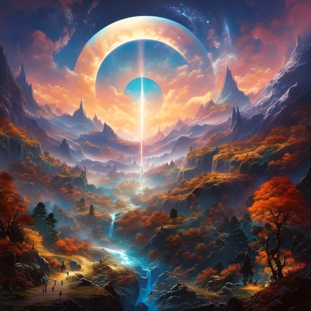 Ethereal Surreal Landscape with Car and Dog