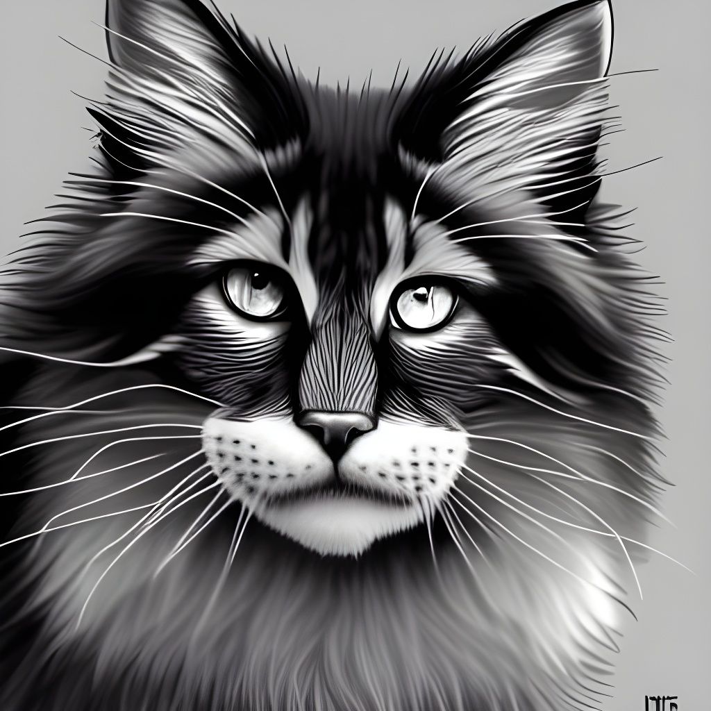Majestic Maine Coon Cat: Hyper-Detailed Black and White Phot...