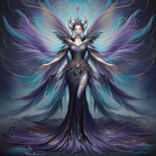 Feminine Celestial Figure in Vibrant Aura