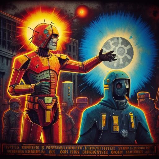 Dystopian Enamel Sign Art in Wasteland Setting