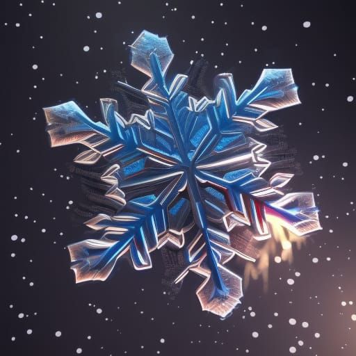 Futuristic Snowflake in Dark Blue Space, 3D Render