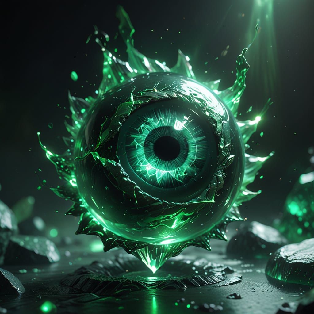 Glowing Emerald Green Eye in Hyper-Realistic 3D Anime Art