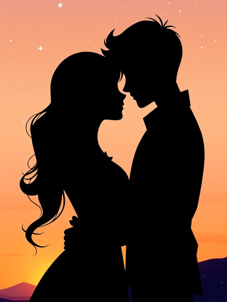 Whimsical Couple Embracing in Dreamlike Twilight