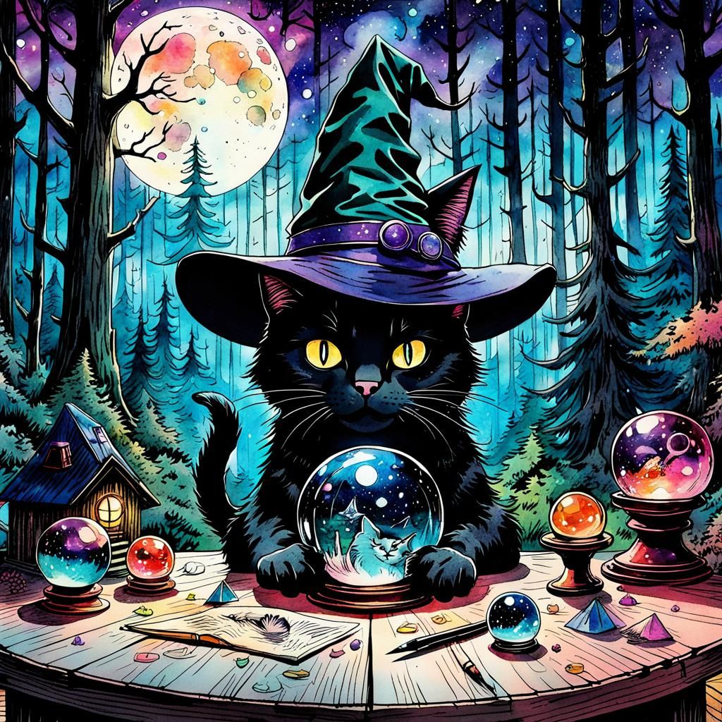 Psychedelic Black Cat in 1980s Anime Style