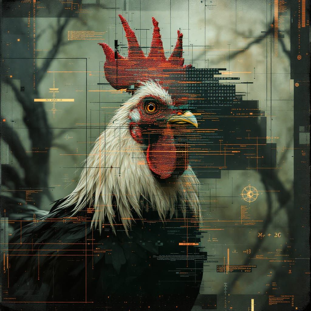 AI Rooster in Glitch Art Style