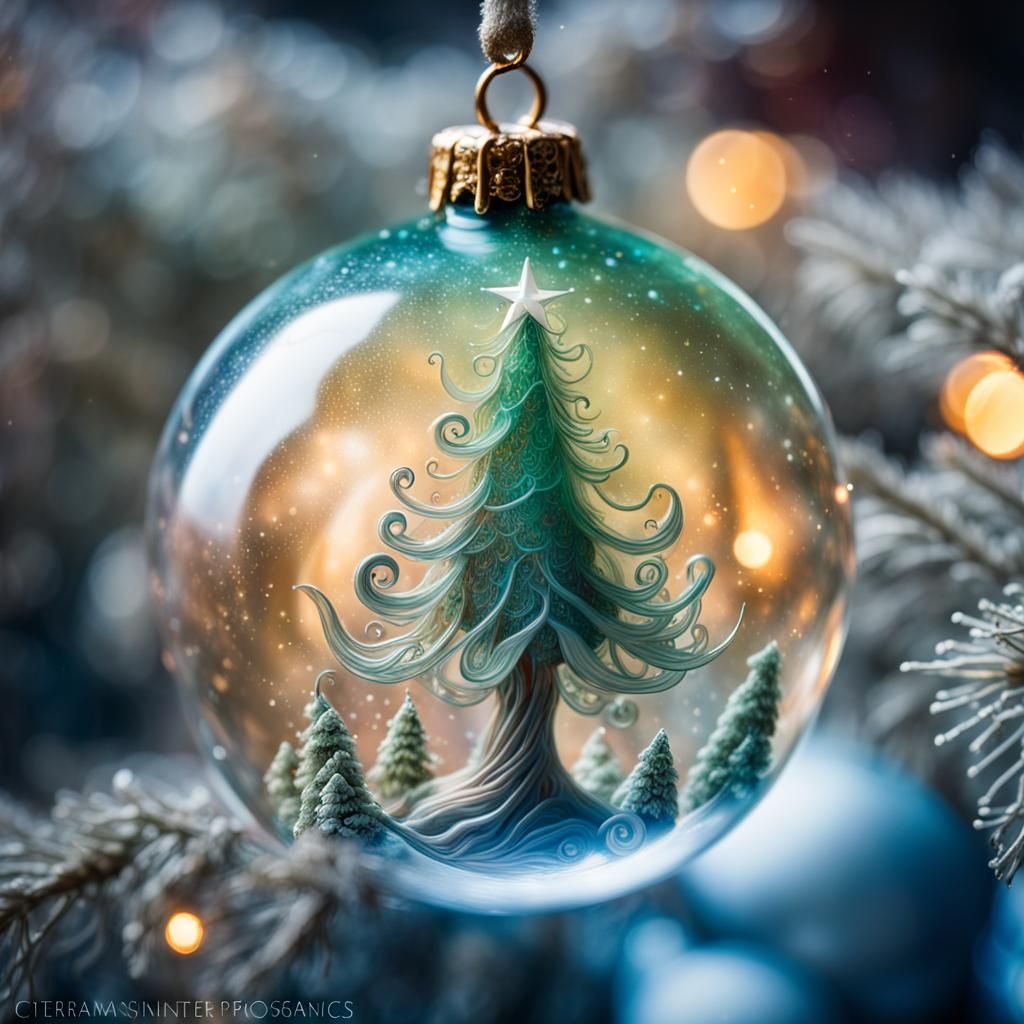 Magical Christmas Tree Carving in Glass Bauble
