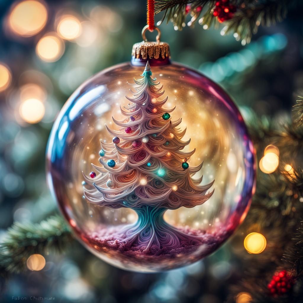 Magical Christmas Tree Carving in Glass Bauble