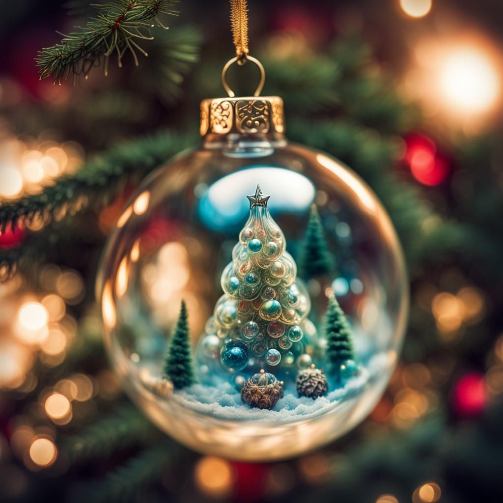 Magical Christmas Tree Carving in Glass Bauble