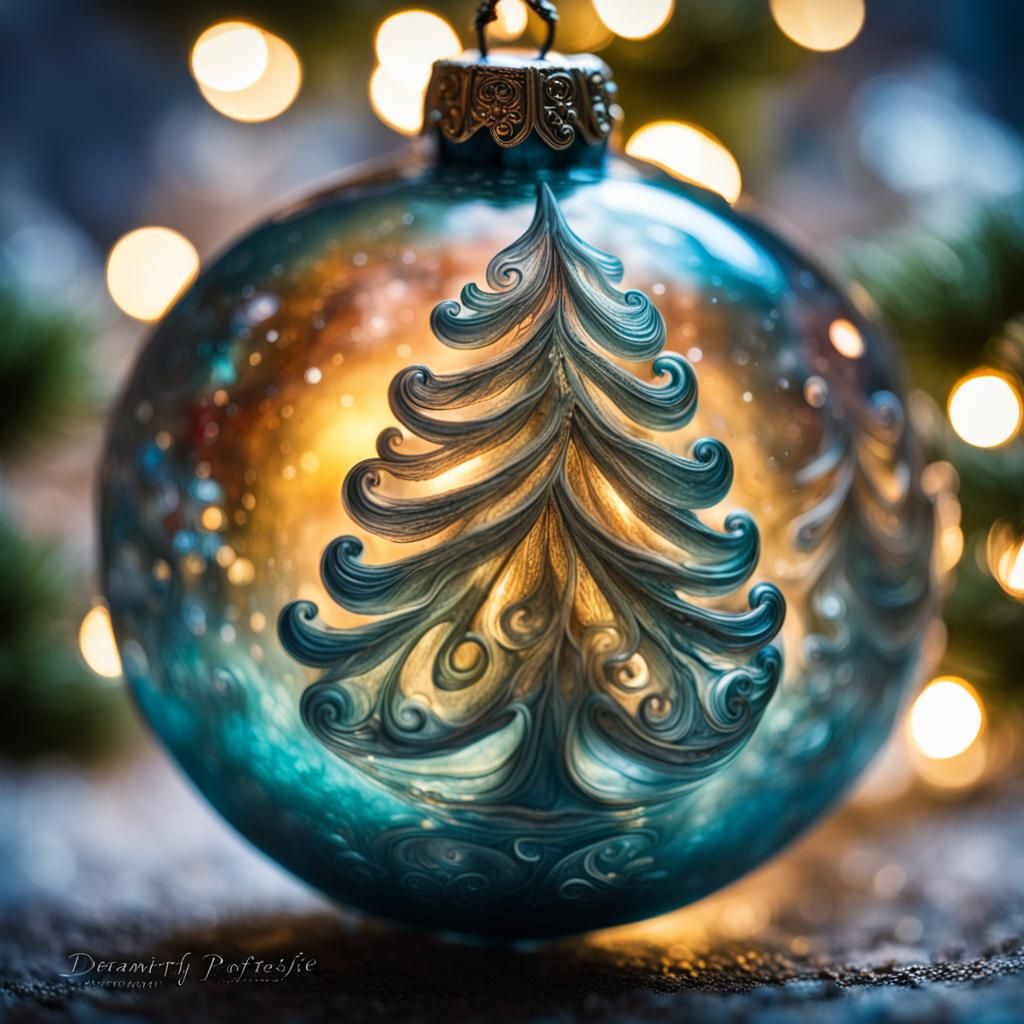 Magical Christmas Tree Carving in Glass Bauble