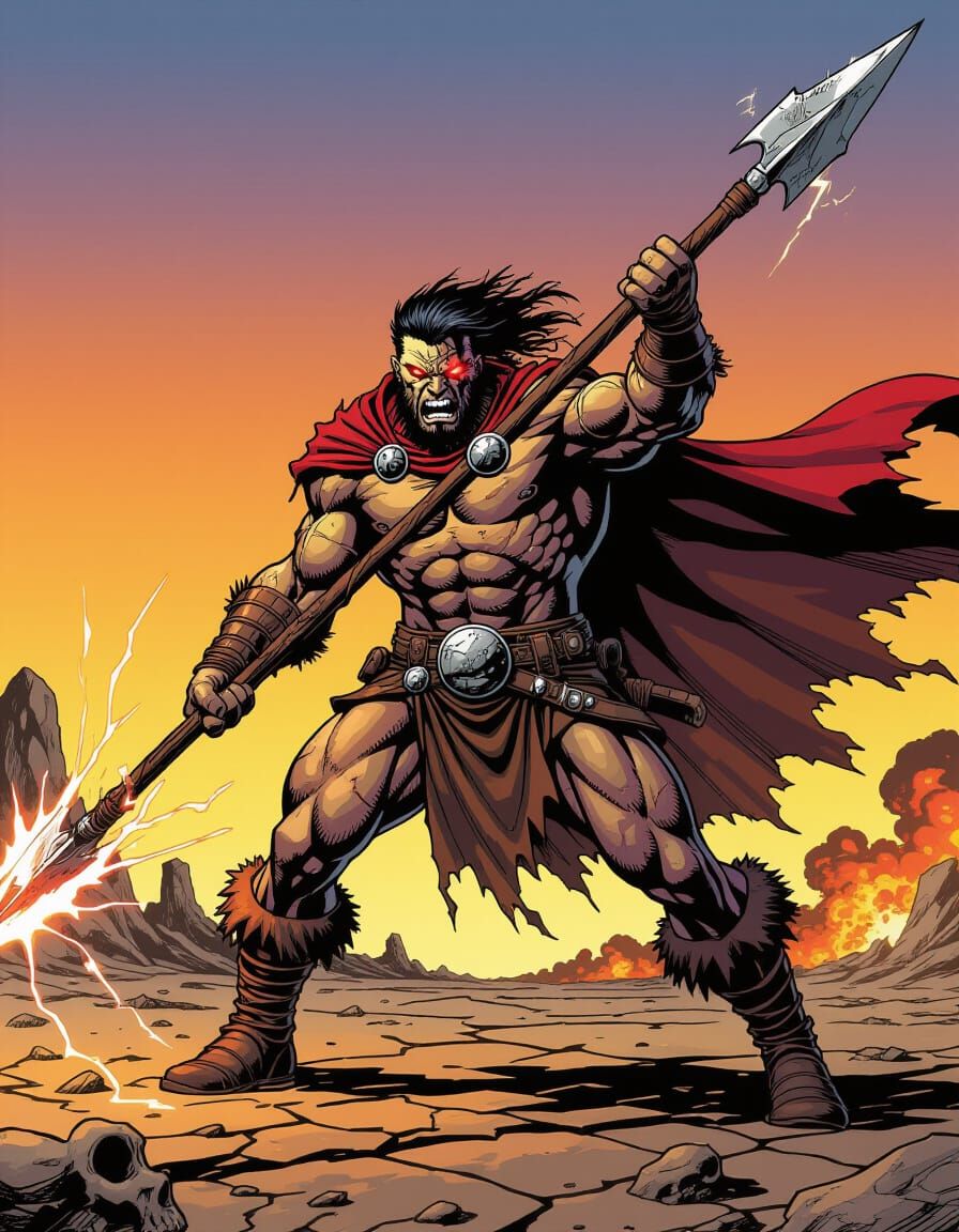 Post-Apocalyptic Barbarian Battles Raiders in Dynamic Comic ...