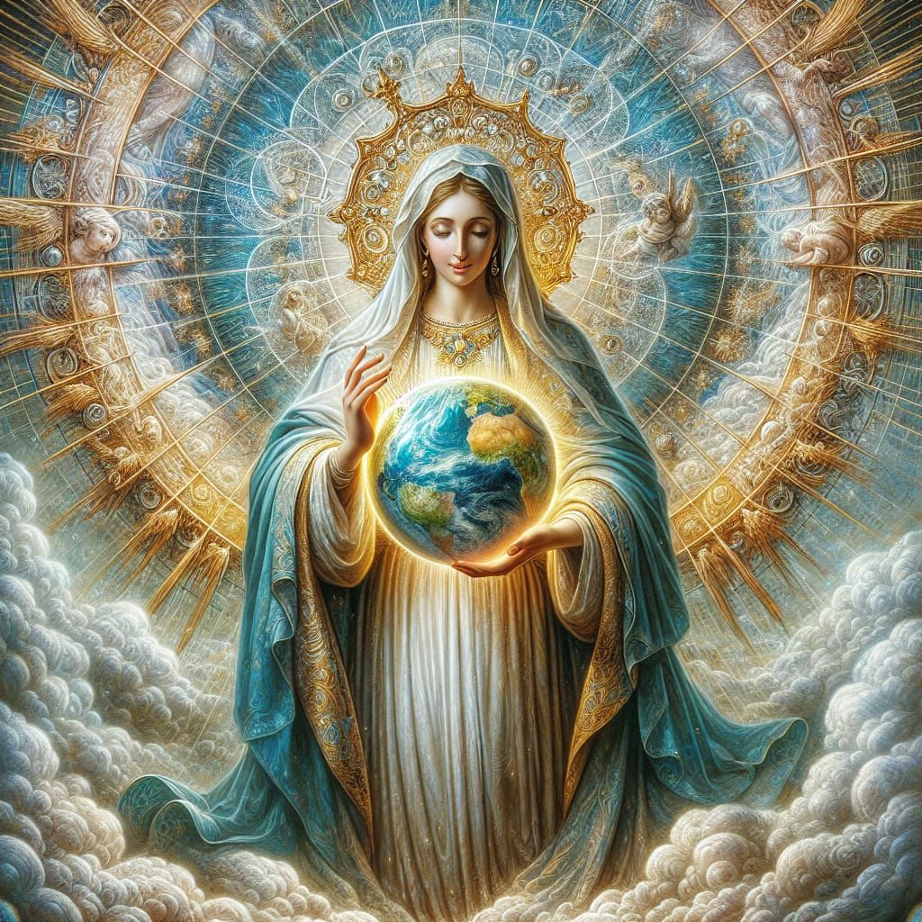 Divine Mary with Golden Orb in Azure Robes