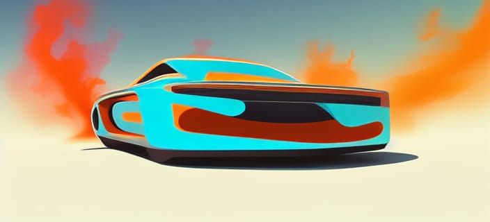 Flaming Car in Desert: Geometric Abstract Airbrush Art