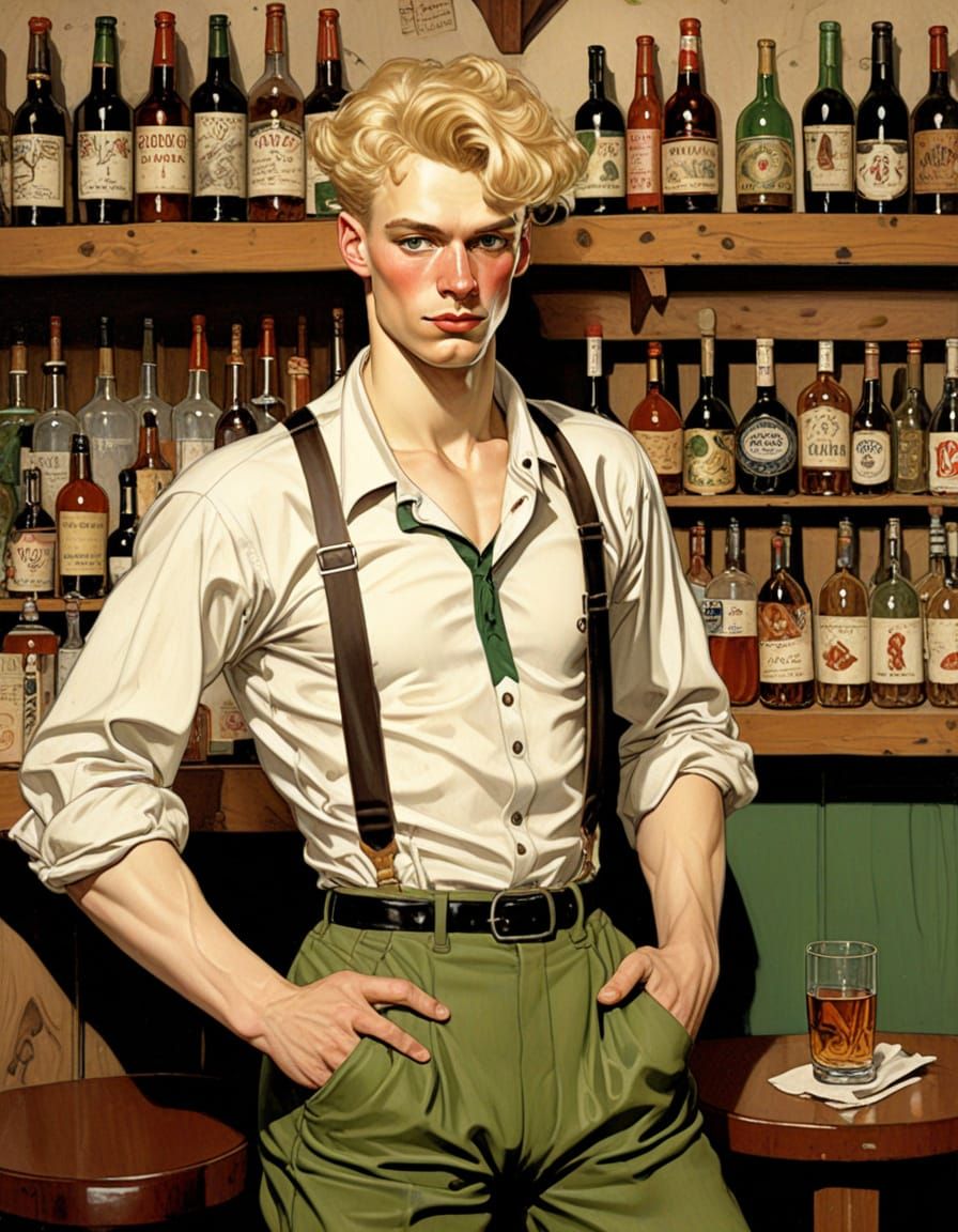 Vintage Pin-Up Blond Men in T-Shirts and Briefs