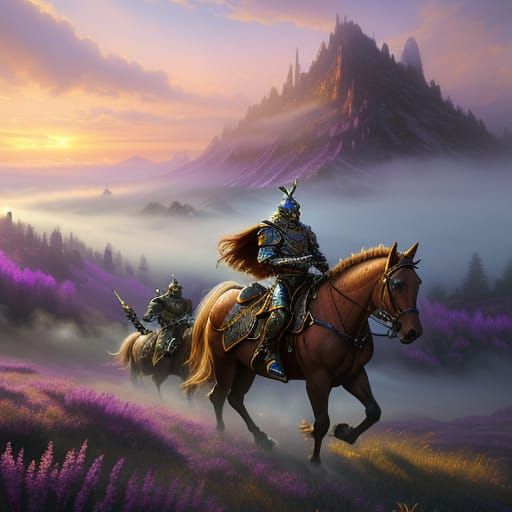 Ethereal Fantasy Warriors in Misty Battlefield