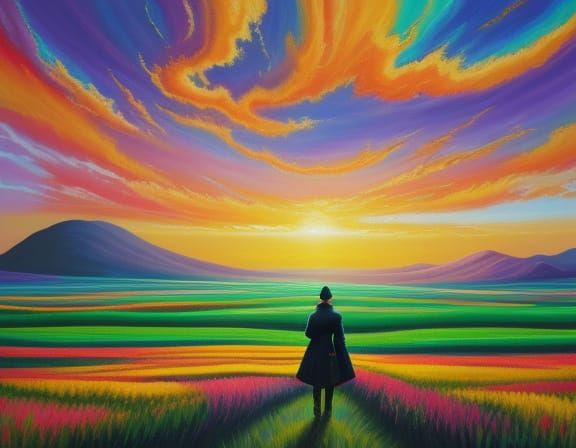 Surreal Dreamlike Field with Golden Light