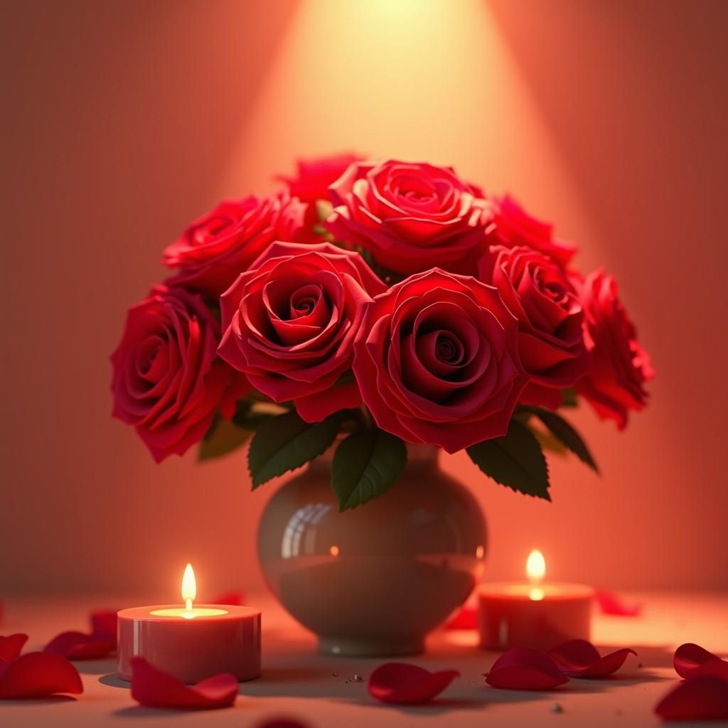Lush Roses and Candle in Pixar Animation Style