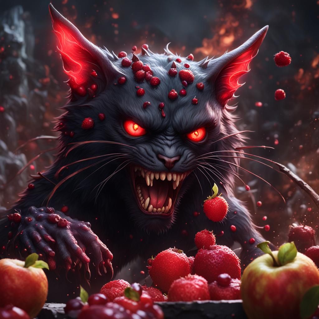 Demon Cat Eats Fruit: Detailed Matte Painting