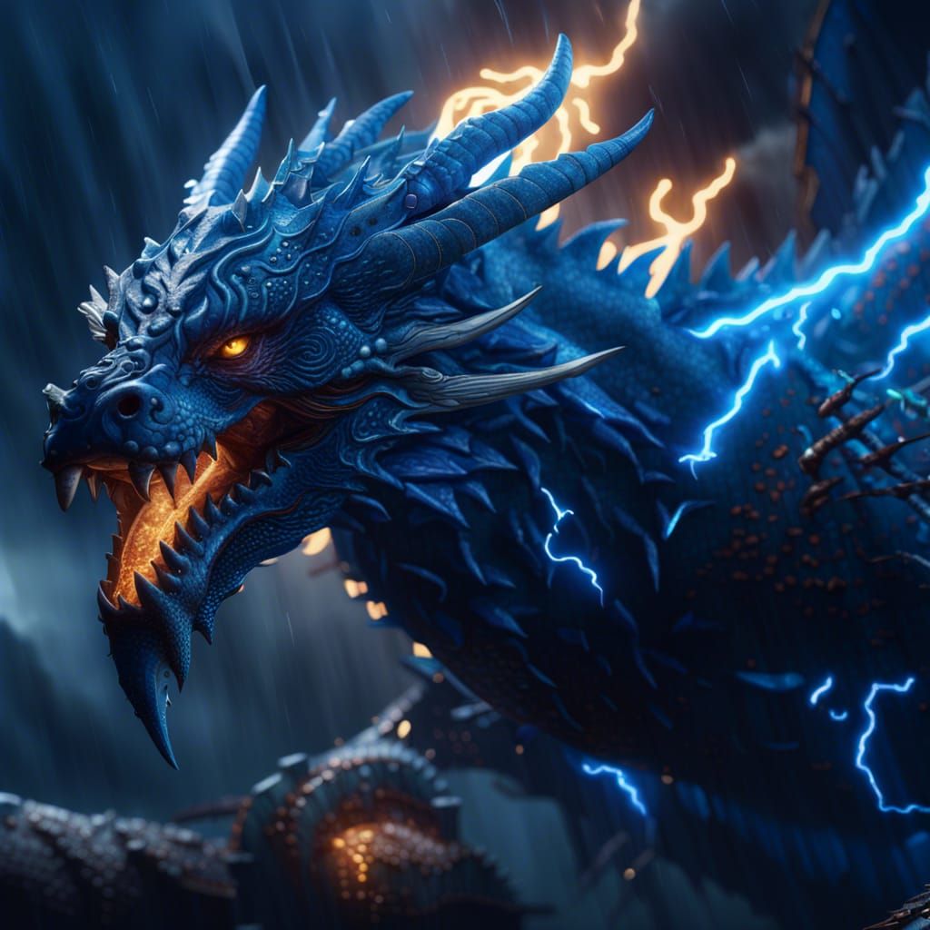Blue Lightning Storm Dragon: Digital Matte Painting