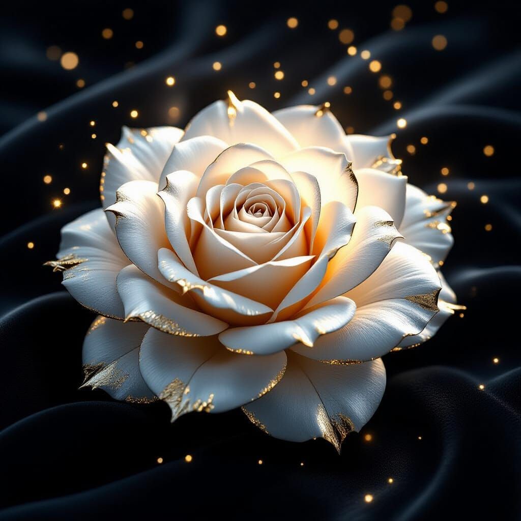 Crystallized Rose with Gold Mist in Digital Art Style
