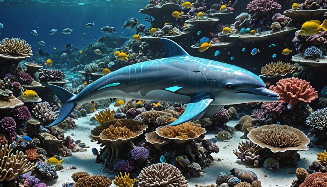 Bioluminescent Dolphin Robot Guardian of Coral Reef