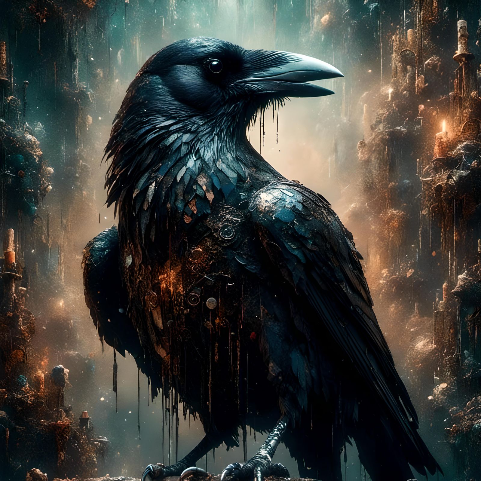 Glass Raven: Macabre Archaic Digital Art