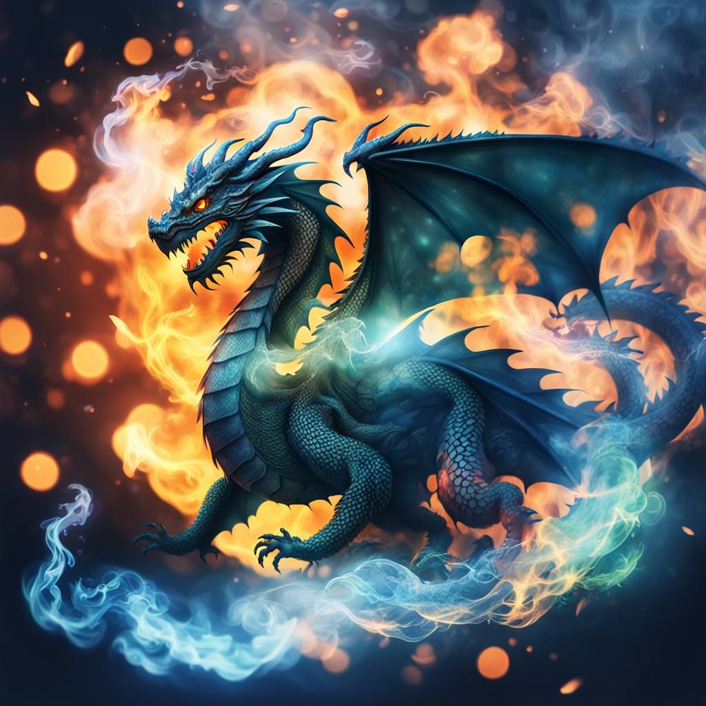 Glowing Dragon Double Exposure Digital Illustration