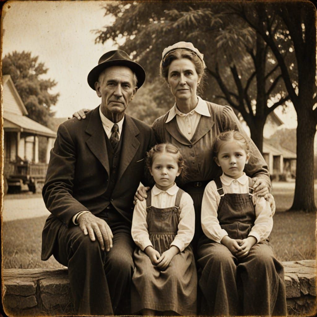 Faded Vintage Family Portrait in Sepia Tone