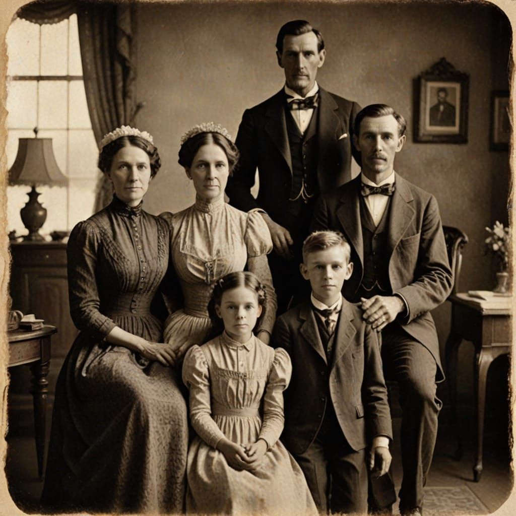 Victorian Family Portrait in Sepia Tone