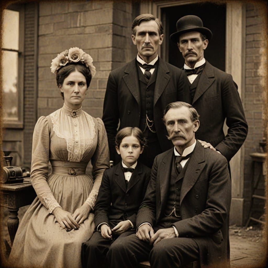Victorian Family Portrait in Sepia Tone