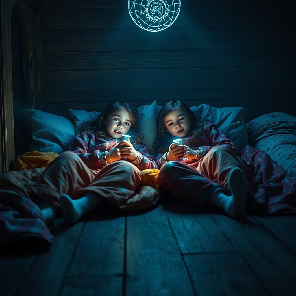 Girls Share Spine-Tingling Tales in a Haunted House at Night