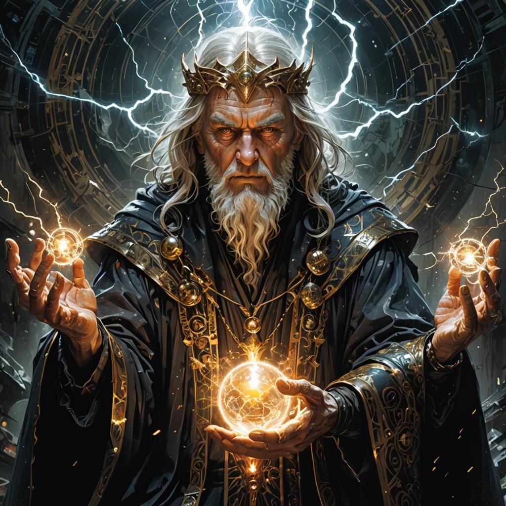 Charismatic Wizard Bust Portrait with Lightball