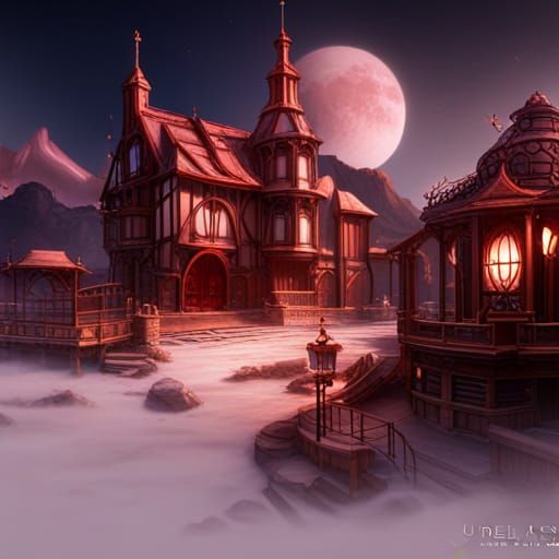 Fantastical Scarlet Painting with Intricate Detail