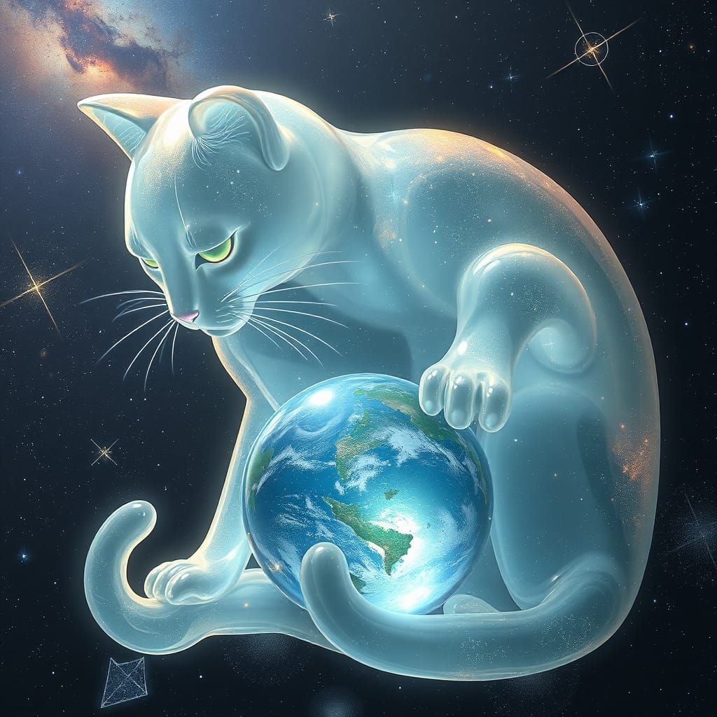 Cosmic Cat Guardian of Earth in Surreal Style