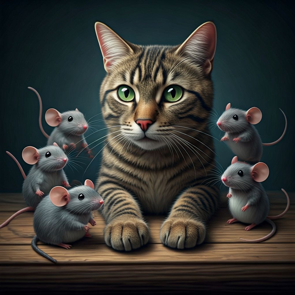 A Cat Surrounded by Mice Dressed as Cats