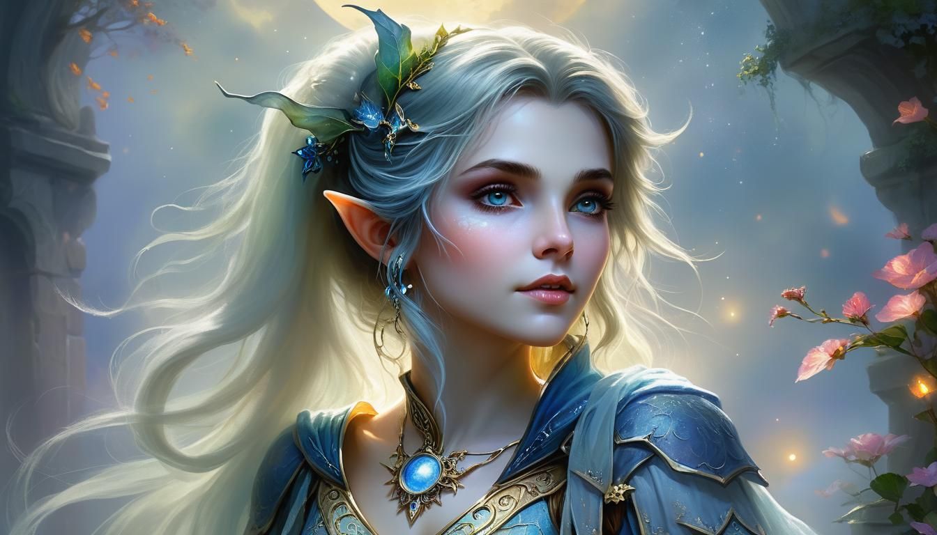 Moon Elf Cleric Portrait in Ethereal Fantasy Style