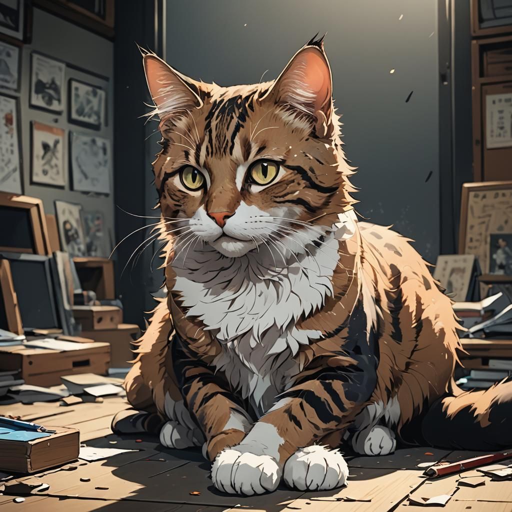 Anime Cat Illustration in Cel-Shaded Style