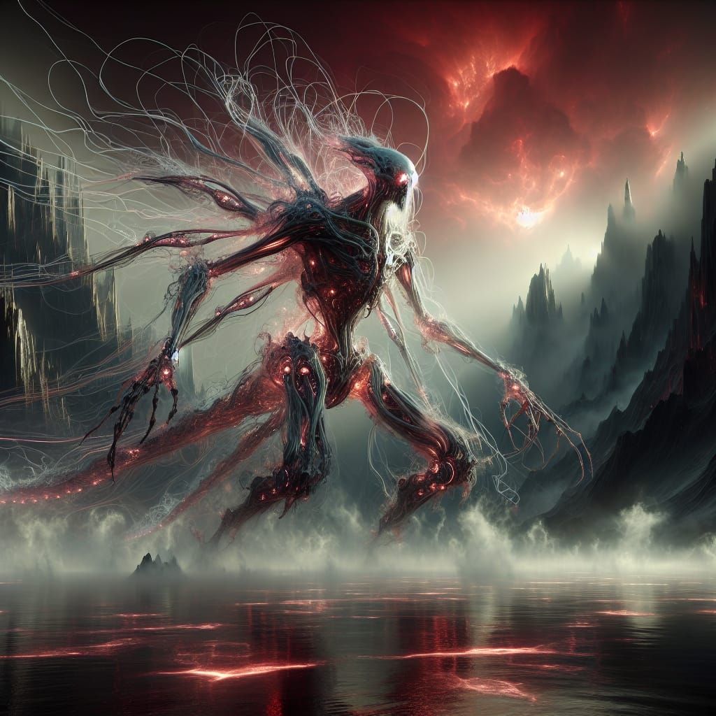 Horrifying Surreal Kandra Walks a Misty Lake