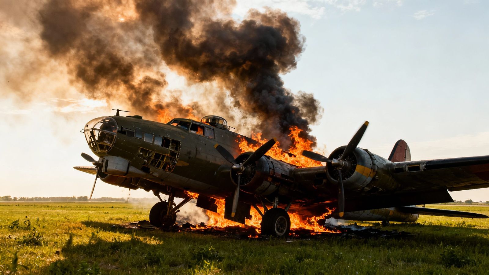 B-17 Bomber Burns After Forced Landing in Illinois Field