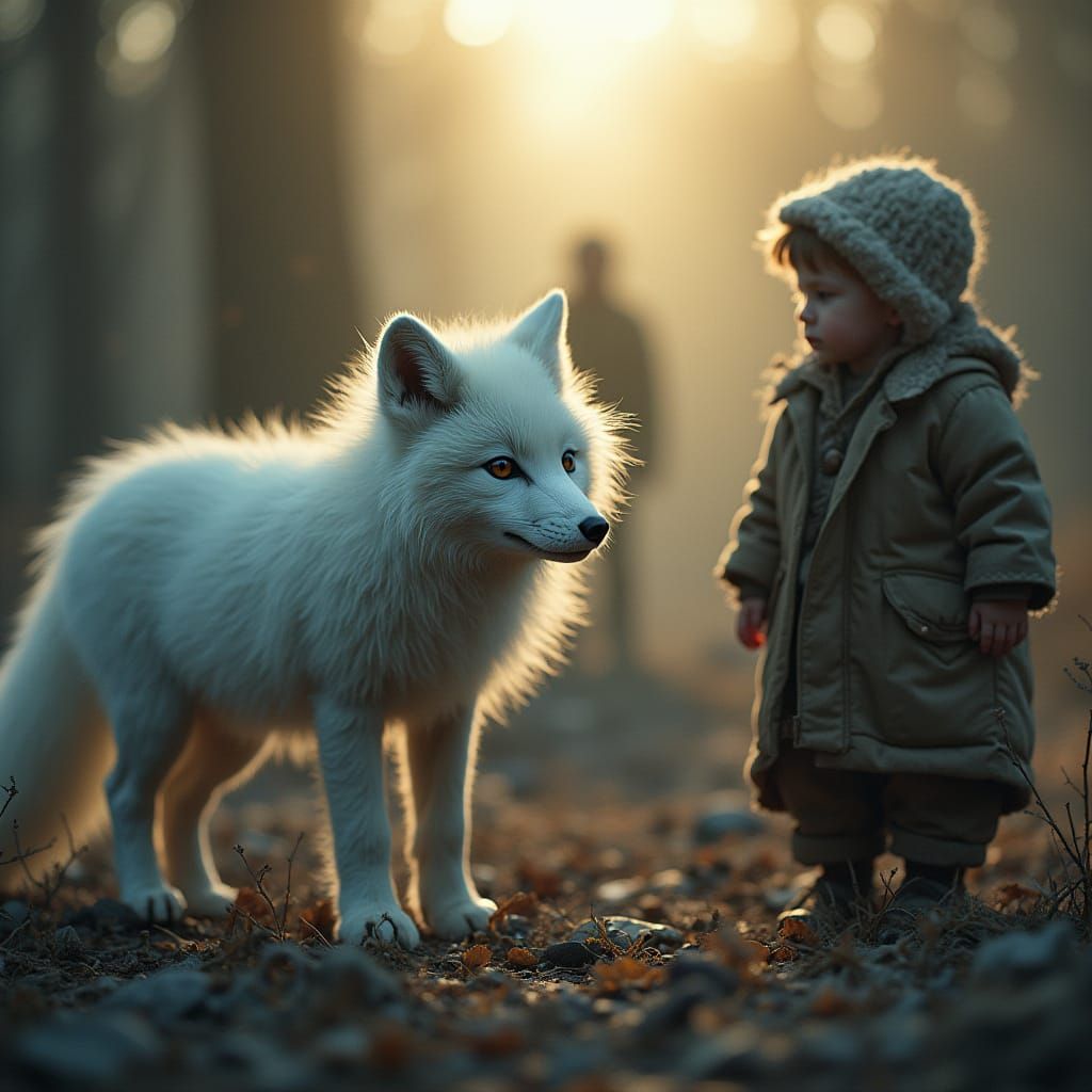 Fluffy Fox Protects Cold Family in Cinematic Scene