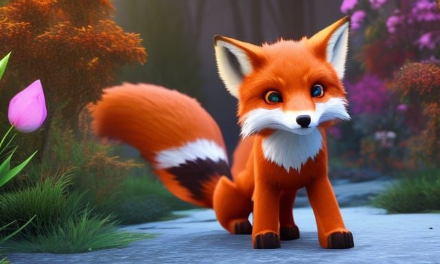 Adorable Fox in 3D Game Cinematic Style