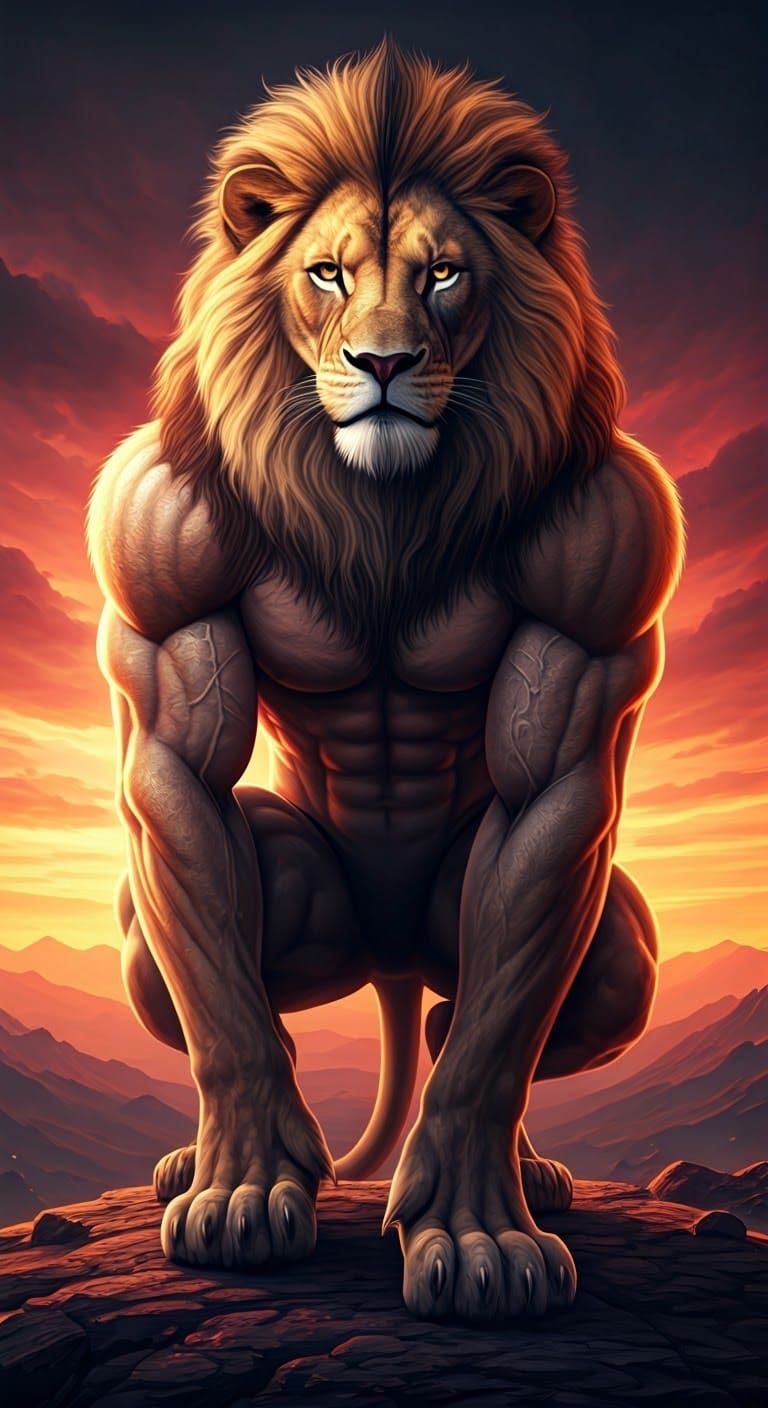 Majestic Human-Lion Hybrid in Hyperdetailed Style