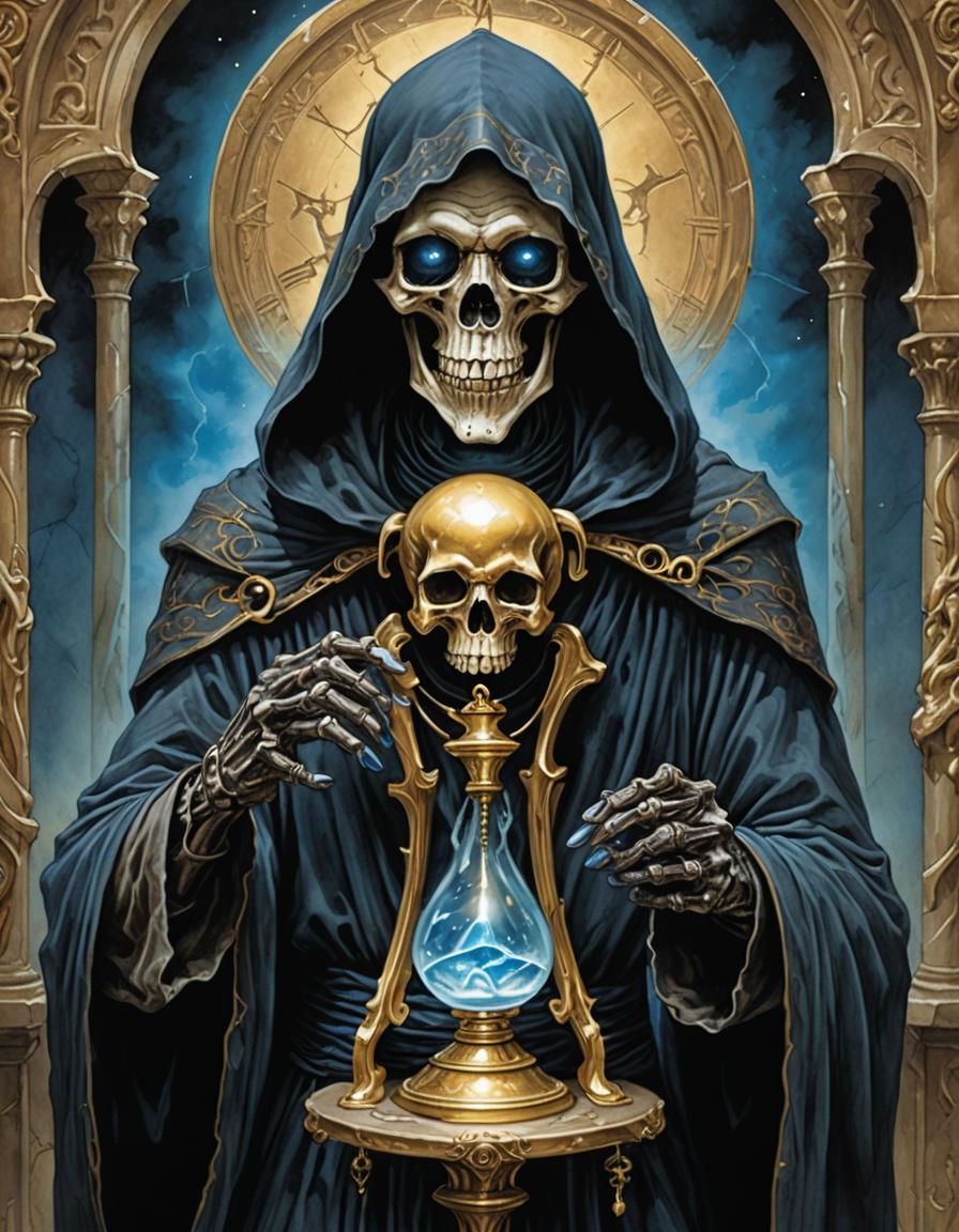 Grim Reaper with Hourglass: Detailed Matte Painting