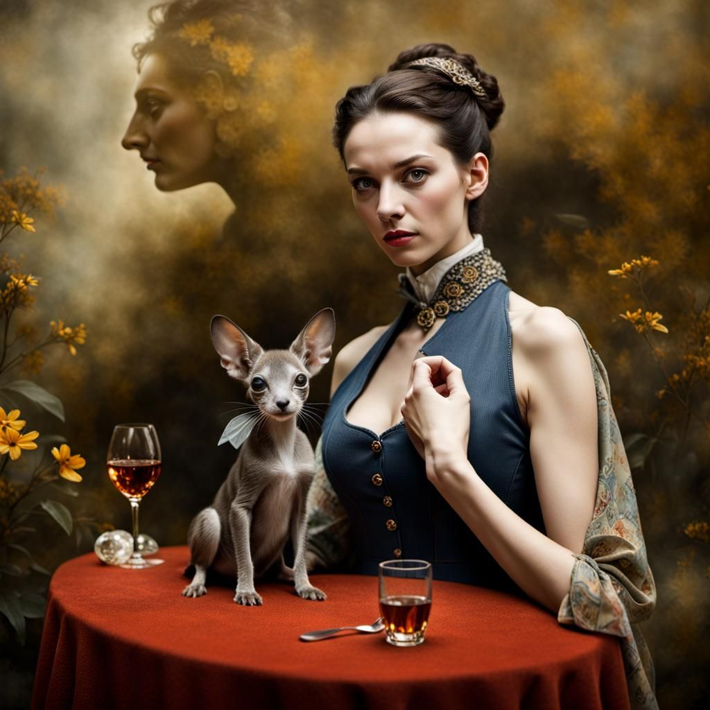 Surreal Restaurant Scene with Beautiful Aliens