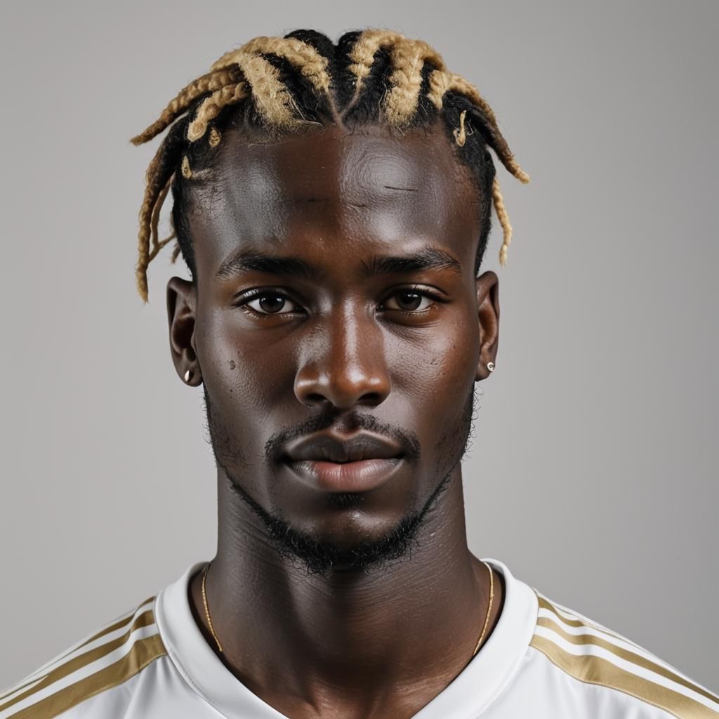 Senegalese Soccer Player Headshot with Blonde Cornrows