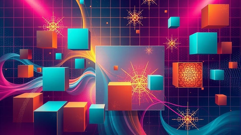 Abstract Cubes and Squares in Cyberpunk Surrealism