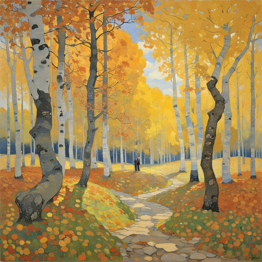 Autumn Landscape in a Klimt-Inspired Style