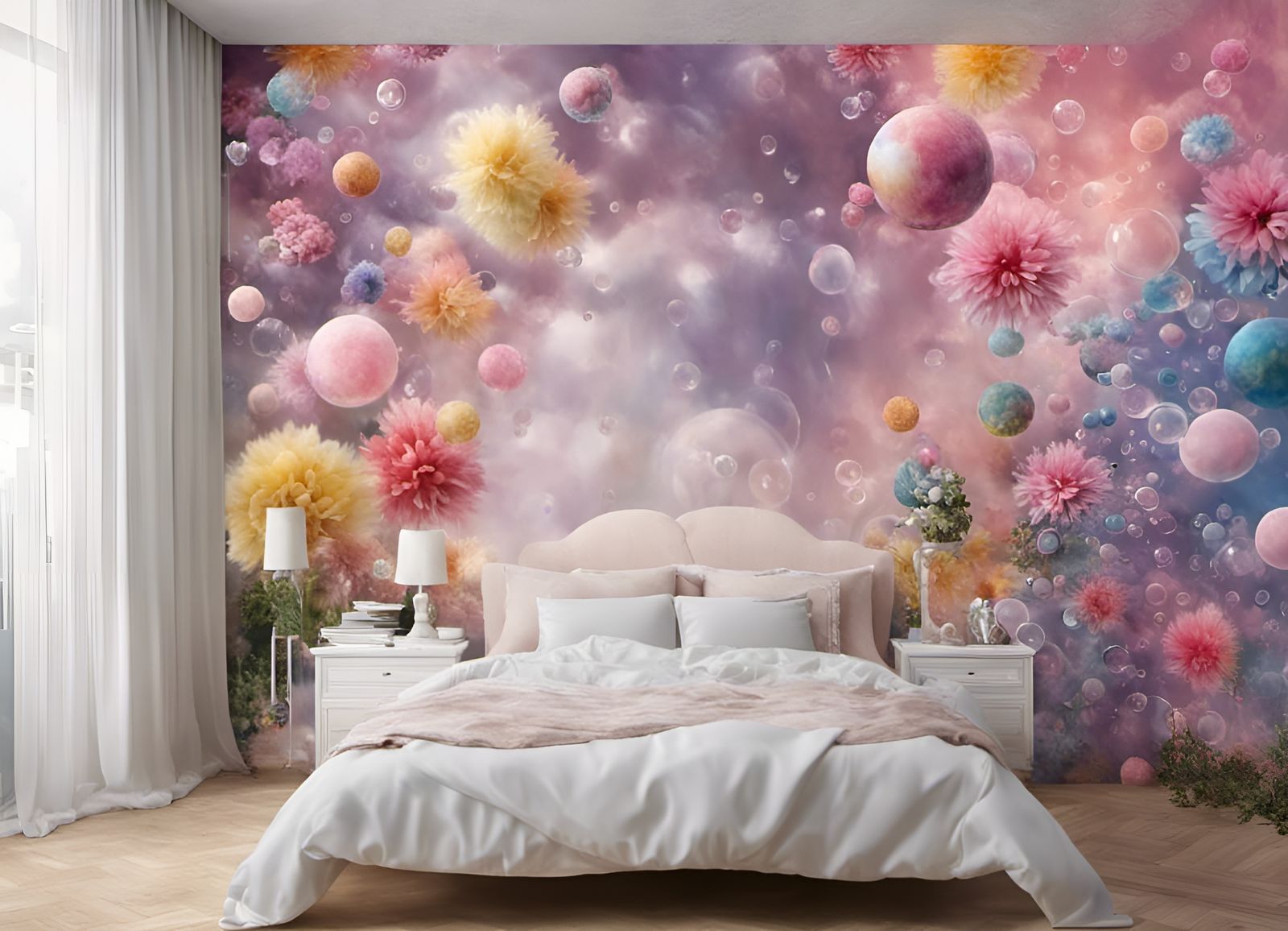 A Girls bedroom.  Dreams in bubbles,